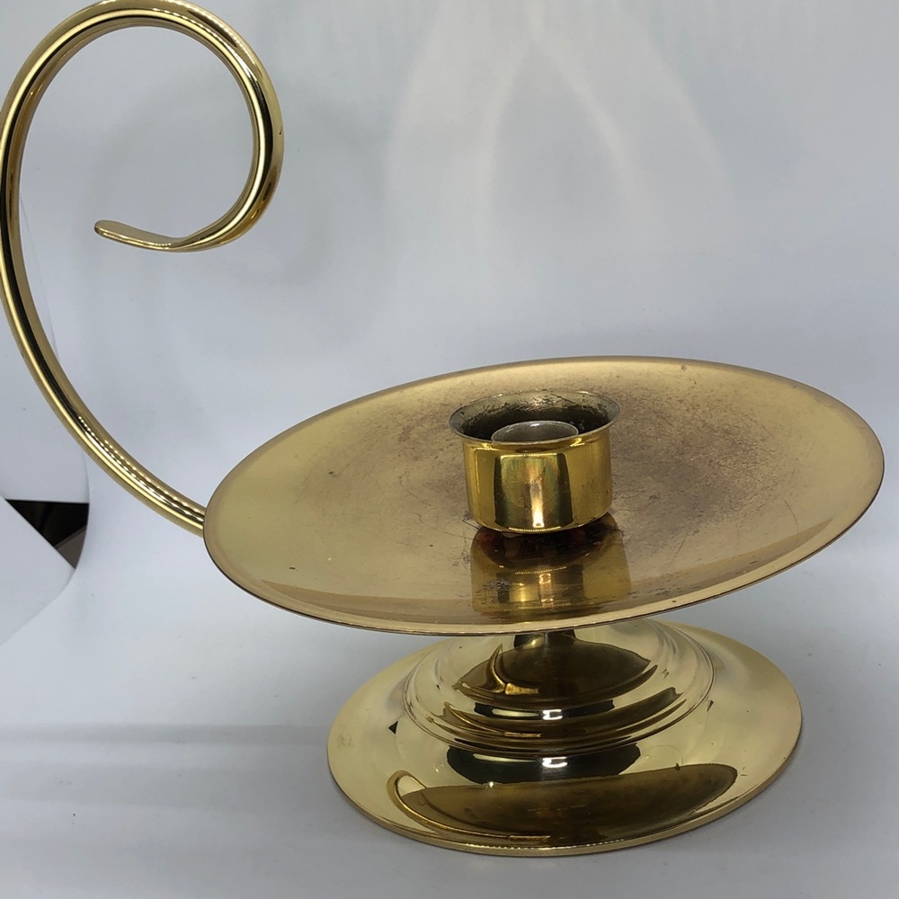 Baldwin Brass w/Spiral Loop Handle Bed Chamber Solid Brass Candle Holder - Picture 12 of 16